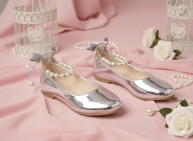 נעלי בובה כסופות מבריקות